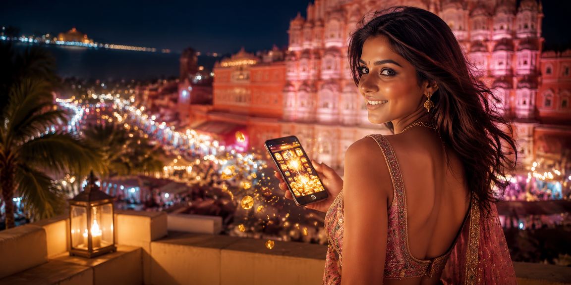 Vibrant Jaipur night market with local mobile payment usage